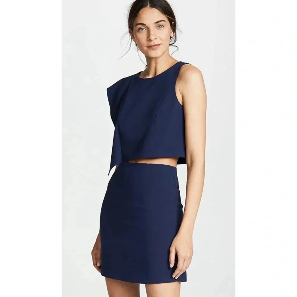 Black Halo Navy Asymmetric Crop Mini Dress